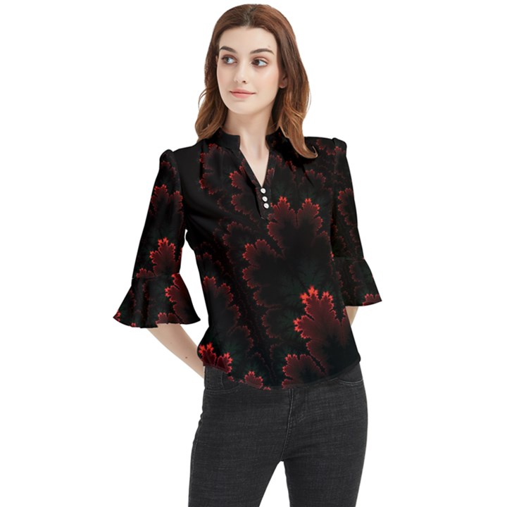 Amoled Red N Black Loose Horn Sleeve Chiffon Blouse