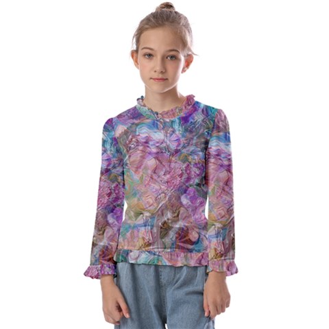 Abstract Waves Kids  Frill Detail T-shirt by kaleidomarblingart