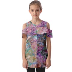 Abstract Waves Fold Over Open Sleeve Top by kaleidomarblingart