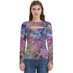 Abstract Waves Women s Cut Out Long Sleeve T-shirt by kaleidomarblingart