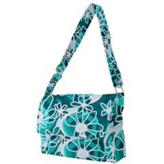 Mazipoodles Love Flowers - Dark Teal Turquoise White Full Print Messenger Bag (s) by Mazipoodles