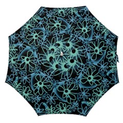 Mazipoodles Love Flowers - Black Dusty Blue Duck Egg Green Straight Umbrellas by Mazipoodles