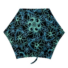 Mazipoodles Love Flowers - Black Dusty Blue Duck Egg Green Mini Folding Umbrellas by Mazipoodles