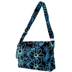 Mazipoodles Love Flowers - Black Dusty Blue Duck Egg Green Full Print Messenger Bag (l) by Mazipoodles