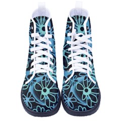 Mazipoodles Love Flowers - Black Dusty Blue Duck Egg Green Women s High-top Canvas Sneakers by Mazipoodles