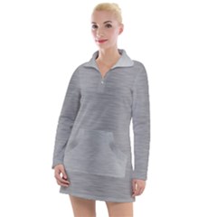 Aluminum Textures, Horizontal Metal Texture, Gray Metal Plate Women s Long Sleeve Casual Dress by nateshop