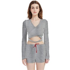 Aluminum Textures, Horizontal Metal Texture, Gray Metal Plate Velvet Wrap Crop Top And Shorts Set by nateshop