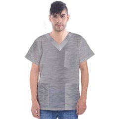 Aluminum Textures, Horizontal Metal Texture, Gray Metal Plate Men s V-neck Scrub Top