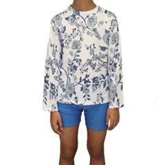 Blue Vintage Background, Blue Roses Patterns Kids  Long Sleeve Swimwear by nateshop