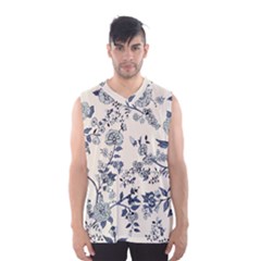 Blue Vintage Background, Blue Roses Patterns Men s Basketball Tank Top by nateshop