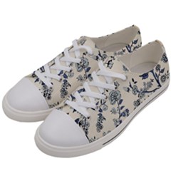 Blue Vintage Background, Blue Roses Patterns Women s Low Top Canvas Sneakers by nateshop