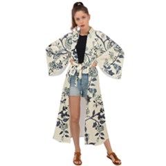 Blue Vintage Background, Blue Roses Patterns Maxi Kimono by nateshop