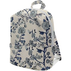 Blue Vintage Background, Blue Roses Patterns Zip Up Backpack by nateshop