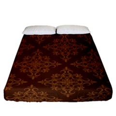 Brown Floral Pattern Floral Vintage Pattern, Brown Vintage Fitted Sheet (queen Size) by nateshop