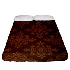 Brown Floral Pattern Floral Vintage Pattern, Brown Vintage Fitted Sheet (king Size) by nateshop