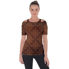 Brown Floral Pattern Floral Vintage Pattern, Brown Vintage Shoulder Cut Out Short Sleeve Top by nateshop