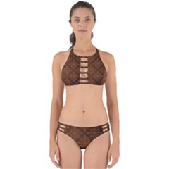 Brown Floral Pattern Floral Vintage Pattern, Brown Vintage Perfectly Cut Out Bikini Set by nateshop