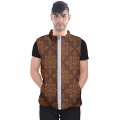 Brown Floral Pattern Floral Vintage Pattern, Brown Vintage Men s Puffer Vest by nateshop