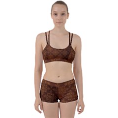 Brown Floral Pattern Floral Vintage Pattern, Brown Vintage Perfect Fit Gym Set by nateshop