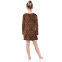 Brown Floral Pattern Floral Vintage Pattern, Brown Vintage Kids  Long Sleeve Dress View2