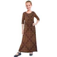 Brown Floral Pattern Floral Vintage Pattern, Brown Vintage Kids  Quarter Sleeve Maxi Dress by nateshop