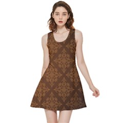 Brown Floral Pattern Floral Vintage Pattern, Brown Vintage Inside Out Reversible Sleeveless Dress by nateshop