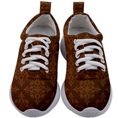 Brown Floral Pattern Floral Vintage Pattern, Brown Vintage Kids Athletic Shoes by nateshop