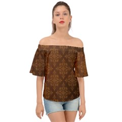 Brown Floral Pattern Floral Vintage Pattern, Brown Vintage Off Shoulder Short Sleeve Top by nateshop