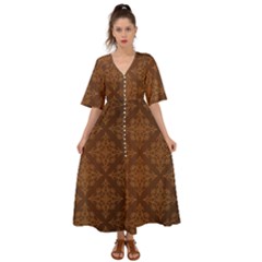 Brown Floral Pattern Floral Vintage Pattern, Brown Vintage Kimono Sleeve Boho Dress by nateshop