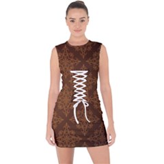 Brown Floral Pattern Floral Vintage Pattern, Brown Vintage Lace Up Front Bodycon Dress by nateshop