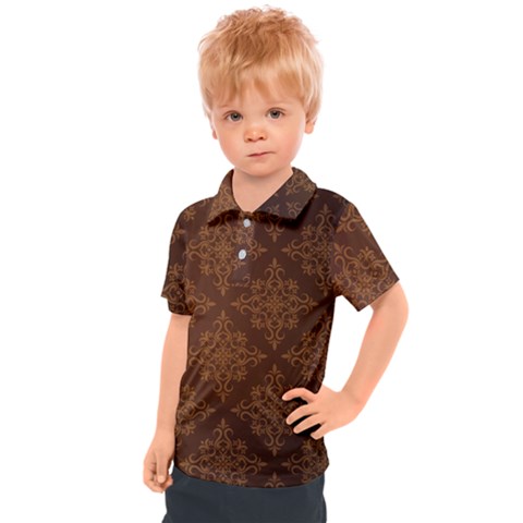 Brown Floral Pattern Floral Vintage Pattern, Brown Vintage Kids  Polo T-shirt by nateshop