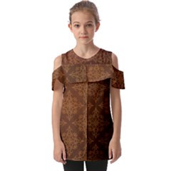 Brown Floral Pattern Floral Vintage Pattern, Brown Vintage Fold Over Open Sleeve Top by nateshop