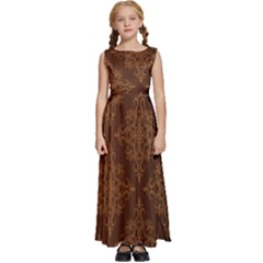 Brown Floral Pattern Floral Vintage Pattern, Brown Vintage Kids  Satin Sleeveless Maxi Dress by nateshop