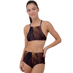 Gold, Golden Background Halter Tankini Set by nateshop