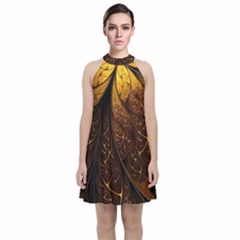 Gold, Golden Background Velvet Halter Neckline Dress  by nateshop