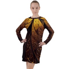 Gold, Golden Background Long Sleeve Hoodie Dress by nateshop