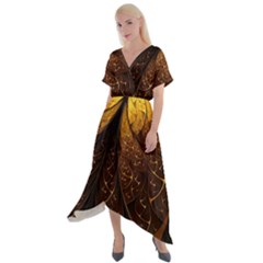 Gold, Golden Background Cross Front Sharkbite Hem Maxi Dress by nateshop