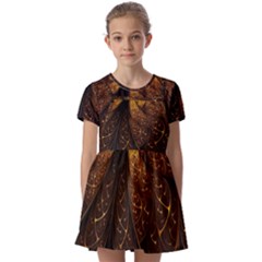 Gold, Golden Background Kids  Short Sleeve Pinafore Style Dress