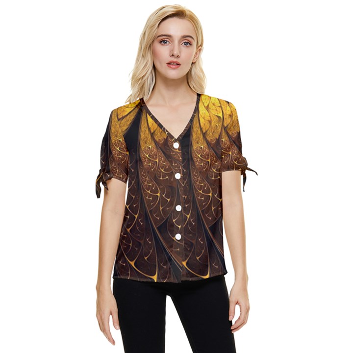 Gold, Golden Background Bow Sleeve Button Up Top