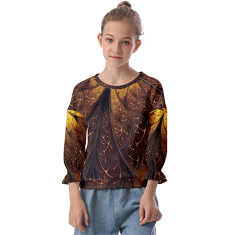 Gold, Golden Background Kids  Cuff Sleeve Top by nateshop