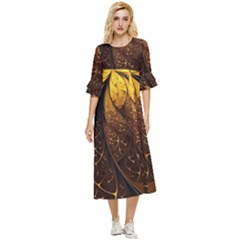 Gold, Golden Background Double Cuff Midi Dress