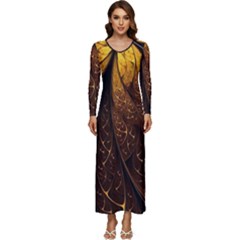 Gold, Golden Background Long Sleeve Longline Maxi Dress by nateshop