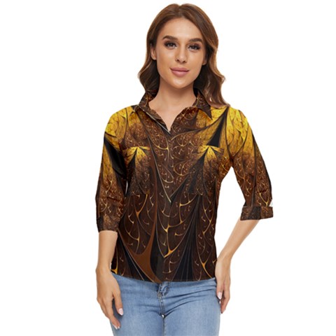 Gold, Golden Background Women s Quarter Sleeve Pocket Shirt by nateshop