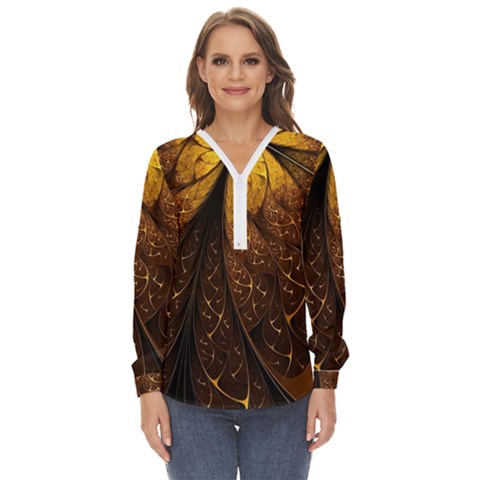 Gold, Golden Background Zip Up Long Sleeve Blouse by nateshop