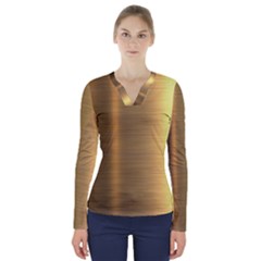 Golden Textures Polished Metal Plate, Metal Textures V-neck Long Sleeve Top by nateshop