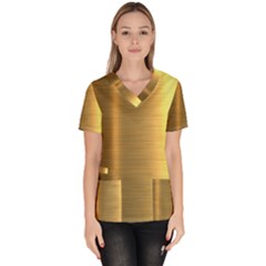 Golden Textures Polished Metal Plate, Metal Textures Women s V-neck Scrub Top by nateshop