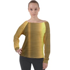 Golden Textures Polished Metal Plate, Metal Textures Off Shoulder Long Sleeve Velour Top by nateshop