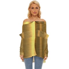 Golden Textures Polished Metal Plate, Metal Textures Off Shoulder Chiffon Pocket Shirt by nateshop