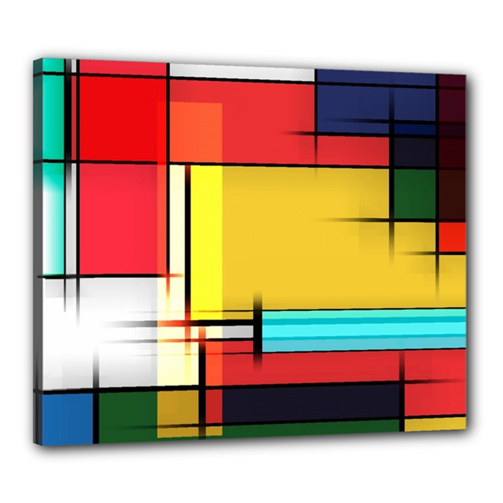 Multicolored Retro Abstraction, Lines Retro Background, Multicolored Mosaic Canvas 24  x 20  (Stretched)