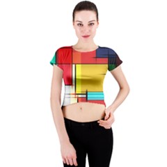 Multicolored Retro Abstraction, Lines Retro Background, Multicolored Mosaic Crew Neck Crop Top by nateshop